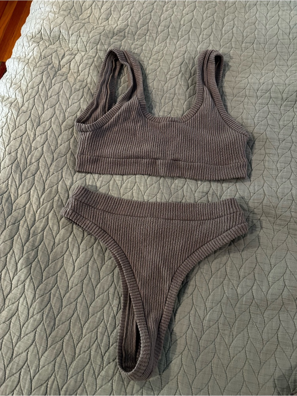 Laina Rauma Ribbed Scoop Bralette & High-Cut Brief Set — Gray